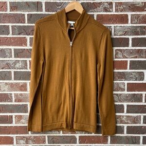 Frank & Oak Merino Wool Camel Zip-Up Sweater